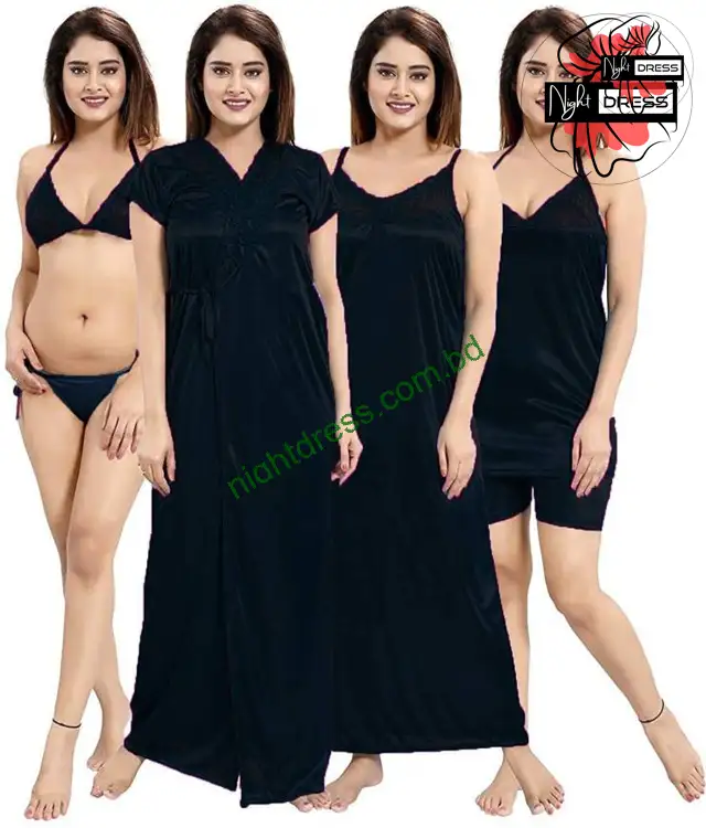 Women's 6-Part Night Dress Set – Soft Satin Nightwear