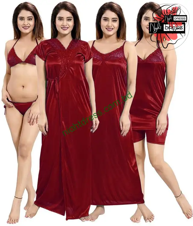 Indian Satin Silk 6 piece nighty dress