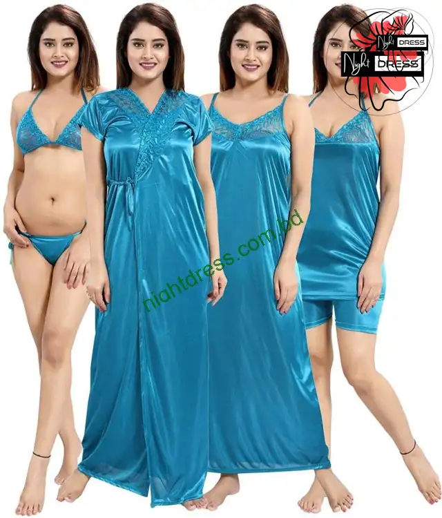 6-in-1 Satin Nighty Set for Women – Elegant, Comfortable